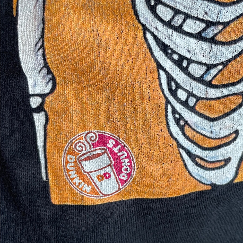 Gildan Black Short Sleeve Dunkin' Donuts Tee with Skeleton Holding Coffee Cup S - Picture 6 of 8
